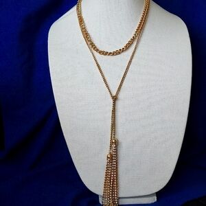 Lariat Necklace with Rhinestone Tassles